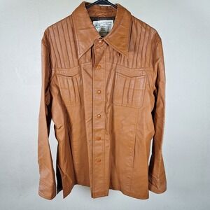 Kmart Vintage Faux‎ Leather Mens Western Pioneer Rancher Lined Button Down Shirt